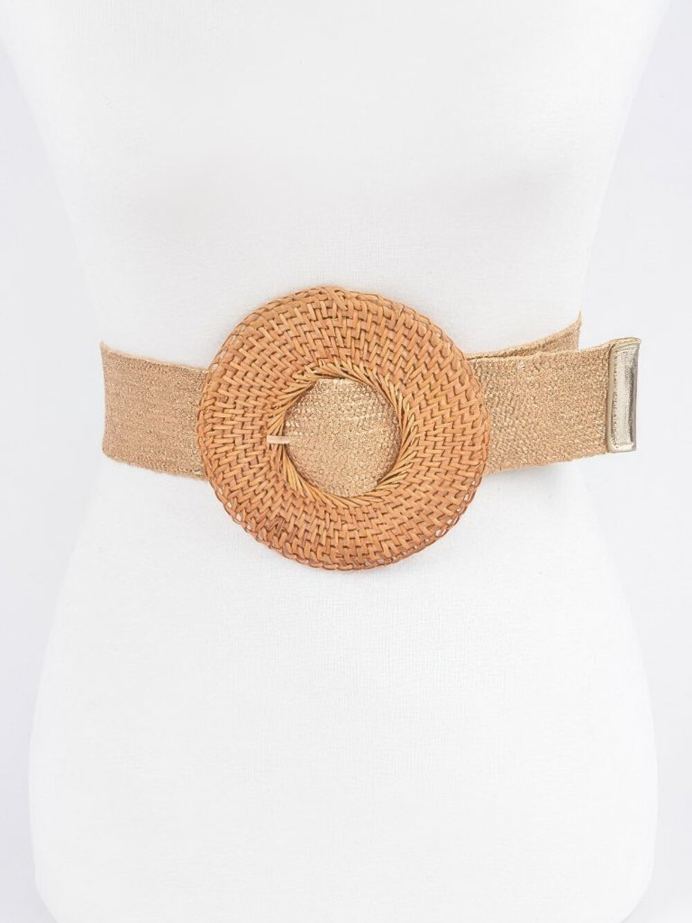 Round Handmade Bamboo Buckle Elastic Belt